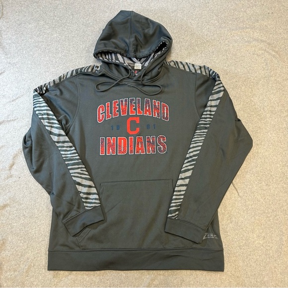 Cleveland Indians Charcoal Gray Zubaz Hoodie-Majestic-Large - Picture 2 of 8